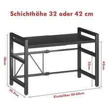 Étagère de cuisine, support extensible pour micro-ondes avec 6 crochets, étagère extensible pour micro-ondes 40-64 cm, étagère à épices, support pour micro-ondes, organisateur avec 6 crochets, pour cuisine, jusqu'à 30 kg
