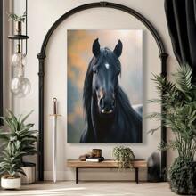 1pc Elegant Black Horse Portraiture Gift For Family, High-Definition Printing With Frame Suitable For Office, Bedroom, Kitchen, Living Room, Elegant Style, Luxury, High-End Feeling