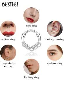 BESTEEL 1PC 16G Septum Clicker Inel din oțel inoxidabil 316L Septum Inel CZ Opal Cartilage Helix Tragus Hoop Cercei Daith Segment cu balamale Clicker Inel Zirconiu Inele pentru nas Cerc 10MM Bijuterii piercing nas