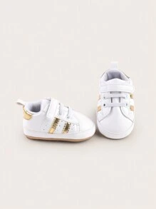 1双幼儿男童撞色PU魔术贴平底休闲鞋，适合春秋季穿着 - 金色 - 查看 6