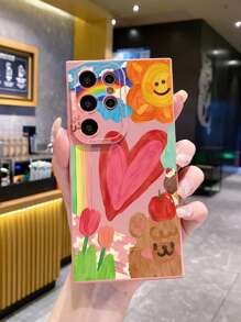 1 pieza Funda de teléfono con pintura al óleo con diseño de corazón compatible con Apple, Galaxy, Infinix, Redmi, OPPO, VIVO, Realme - Rosa - Ver 5