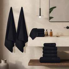 GLAMBURG Ultra Soft 8-Piece Towel Set -% Ringspun Cotton, Contains 2 Oversized Bath Towels 27x54, 2 Hand Towels 16x28, 4 Wash Cloths 13x13 - Everyday Use, Hotel  Spa - Black - 黑色 - 查看 6