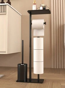 1 pieza Soporte de pie para cepillo de inodoro, Estantería de almacenamiento multifuncional para vehículo recreativo, Portarollos de papel higiénico vertical con estantería de almacenamiento, Estantería de almacenamiento de papel de cocina sin perforación para baño, Estantería de limpieza del piso desmontable con soporte para rollo de papel higiénico