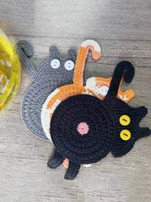 1 Knitted Cat Coaster, Creative Cute Cat Butt Coaster, Home Dining Table, Office Desk Coaster, Insulation Mat, Coffee Cup, Tea Cup, Water Cup Mat, Dining Mat, Home Decoration Mat