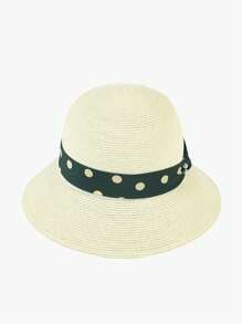 LEAJOURNO. 1pc Elegant Rolled Brim Wide Brim Polka Dot Sun Hat, Women Summer Sunscreen Sun Protection Hat - Black - View 4
