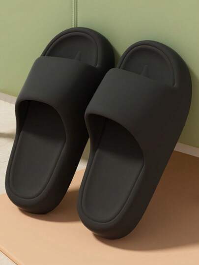 全年新款舒适柔软时尚百搭黑色简约厚底防滑防臭 EVA 浴室家居拖鞋女士（建议订购大一码，以便更合脚）