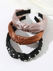 3 Stücke Damen Boho-Stil einfache Einfarbige & Blumen-Muster Perlenhaarband, geeignet für den täglichen Gebrauch