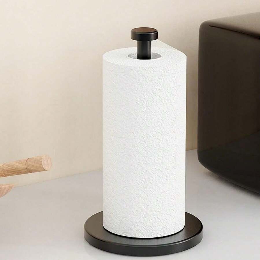 Black Tissue Holder Countertop, Independent Tissue Dispenser, Kitchen Roll Holder, Stainless Steel Tissue Roll Holder With Weighted Base In Kitchen And Bathroom - màu đen - Xem 1