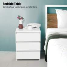 White Modern Nightstand Bedside Table With 3 Storage Drawers Bedroom Furniture - White - View 6