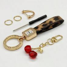 TTOBS 1pc Handmade Leopard Leather Car Key Chain With Unique Cherry Pendant - , Fashionable And Multifunctional Backpack Key Chain, Perfect Accessory For Backpacks. An Ideal Gift For St. Patrick's Day, Valentine's Day, Or For Your Beloved Lady. - Multicolor - View 10