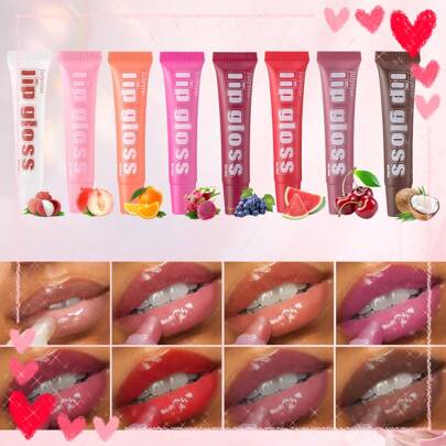 8 Valentine's Day Lip Oil Sets: Fruity Long-Lasting Moisturizing Lip Glaze Moisturizing Clear Moisturizing Lip Gloss Set Christmas Party Lip Moisturizing Set For Men And Women