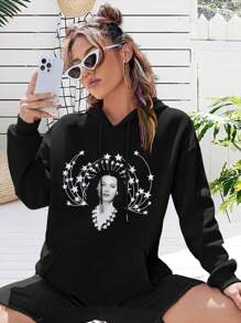 Women's Star Jacket Stylish  Star Print Outerwear - Negro - Ver 1
