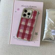 Ốp lưng điện thoại kẻ sọc hồng viền bạc lấp lánh tương thích với Apple IPhone 16 Pro Max / 15 Pro Max / 14 Pro / 13 - Hồng - Xem 6