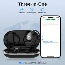 AI OWS Translator Earbuds, Leather Language Translator Earphone 144 Languages ONE Year Free Subscription, 3-In-1 Real-Time Translation Device - 黑色 - 查看 7