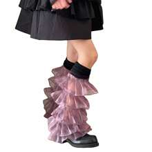 Women's Leg Warmers With Lace And Patchwork Ruffles, Thigh-High Socks, Streetwear Boot Covers - 黑紫 - 查看 4