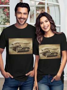 Lovers' Vintage Cadillac T-Shirts Women's Retro Tee Shirts Couple T-Shirts 50s Style Shirts - Black - View 1