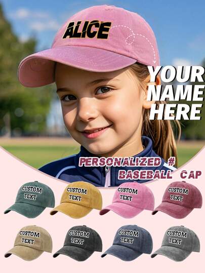 1pc Personalized Washed Unisex Kids Baseball Cap, Retro Distressed Fashionable Versatile Sun Hat, Customizable Team, Class, Family Logo Or Name, Suitable For All Seasons Outdoor, Party And Gifting (Birthday, New Year, Holiday), Multi-Functional, Quick Dry, Ornamental, Letter, Stylish, Tidy, Soft, Modern, Colorful, Cute, Adorable, Casual, Custom, Personalized, Unique, Customized, Baby Gifts, Ideal Gifts For Him, Ideal Gifts For Her, Son, Daughter