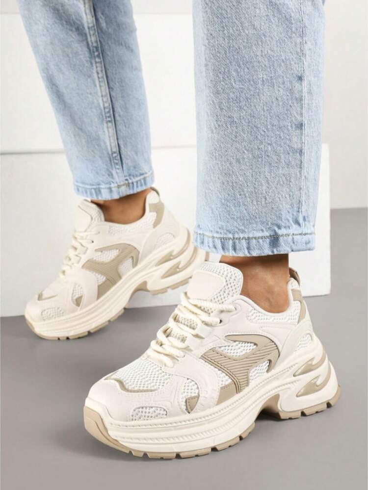 Women's Casual Shoes, High-Top Platform Casual Sneakers For Women, New Spring 2025 Fashion Collection For Students, University And Daily, Estimated Delivery 1-3 Business Days (Peninsula) - 米色 - 查看 1