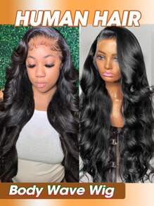 13x6 蕾丝前假发 人发波浪蕾丝前假发 人发预拔 200 密度透明蕾丝前假发 适合女性的婴儿头发 自然黑色长波浪假发波浪发型 - Natural Black - 查看 5