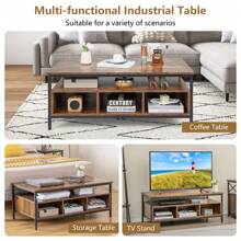 Industrial  Coffee Table Wooden Cocktail Center Table With Storage Shelf - Coffee Brown - View 8