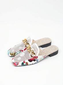 أحذية شبكية ملونة كتلة لون تزيين سهلة الارتداء، أحذية نسائية ذات رؤوس مربعة وكعب منخفض، صنادل مغلقة الأصبع مشبكية صيفية مهوَّاة للتنانير والأحذية المسترخية المسطحة