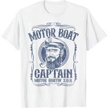 Motor Boat Captain Funny Pontoon Boating Motor Boatin Lake T-Shirt - 白色 - 查看 2