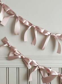 蝴蝶结丝带花环旗帜，蝴蝶结手工悬挂花环，甜蜜房间壁挂横幅，适用于生日房间少女心装饰婚礼派对装饰