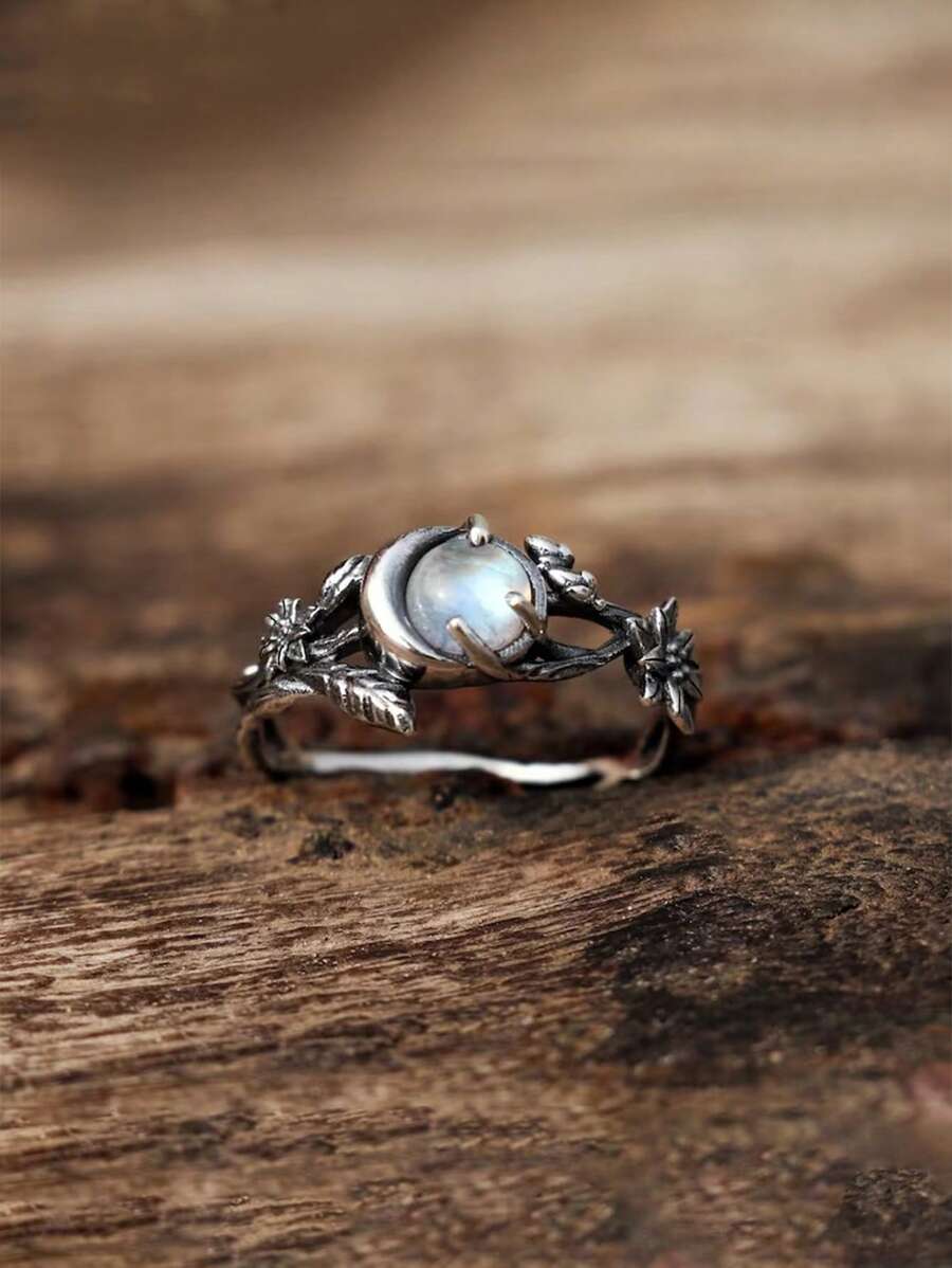1pc S925 Sterling Silver Vintage Tree Branch Shaped Artificial Cat Eye Stone Ring, Versatile, Suitable For Women's Daily Wear, Festivals And Parties, Jewelry Gift - Branch Shape Women's Ring - View 1