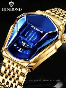 Reloj de cuarzo personalizado BINBOND nuevo concepto, relojes de moda creativos para hombres, de acero inoxidable dorado azul, impermeable, reloj para hombres - Dorado - Ver 5