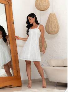 EMBROIDERED STRAP DRESS - 白色 - 查看 4