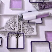 Purple 3D Square Frame And Tree Wallpaper Vinyl Decoration Size 5m*45cm - 紫色 - 查看 5