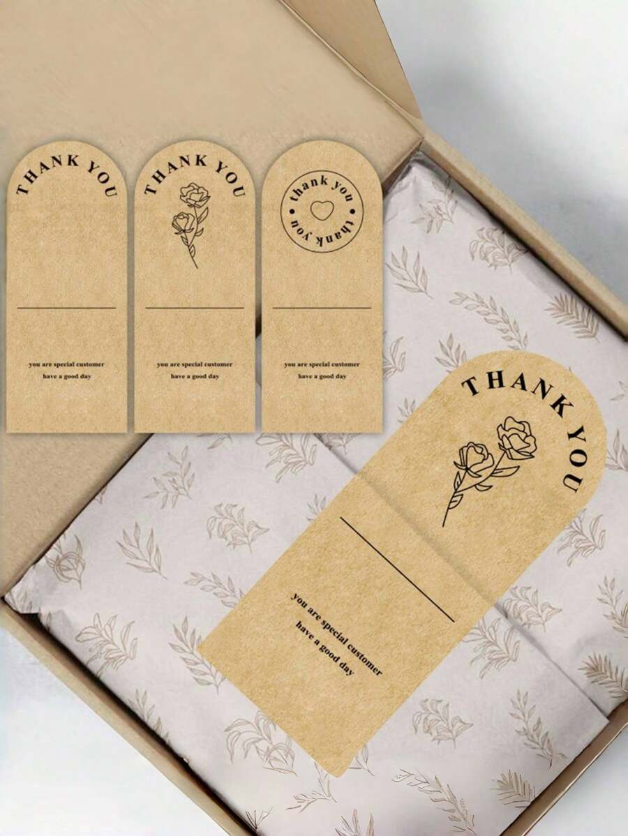 50 张牛皮纸感谢贴纸棕色花卉图案感谢贴纸活动商品包装包装标签在线零售 - 彩色 - 查看 1