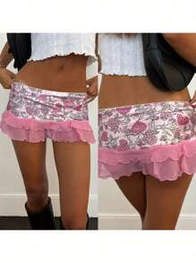 Women's Ruffle Mini Skirts Casual Low Waist Bow Front A-Line Skirts Cute Summer Skirts - 花色 - 查看 2