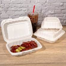 9"X6"X3" MFPP White Hinged Container With Lid 1 Compartment (Case Of 200) - 9x6x3-1 Compartment - View 3