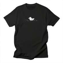 Fashion Style New Trendy Duck Summer High-Quality Cotton T-Shirt. High-Quality Cotton, A Round-Neck Top For Summer. Pure Cotton, Black Round-Neck With "Duck" Printed. Ideal As A Birthday, Holiday Or Valentine's Day Gift. - Black - View 1