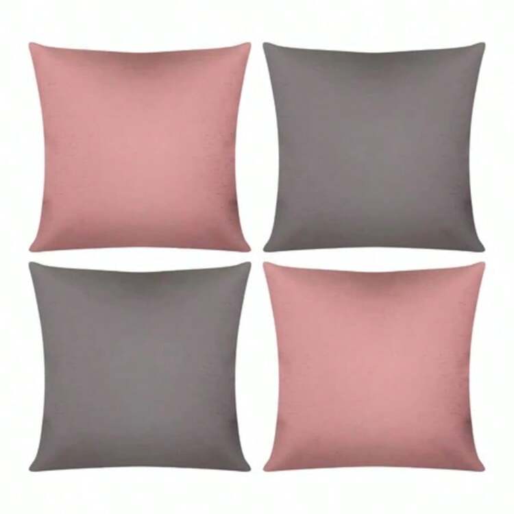 Kit 04 Plain 40X40 Cushion Covers With Zipper - Hồng và Xám - Xem 2
