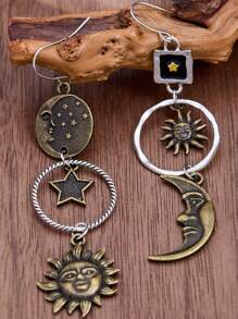 1 对 MONLOTTI 复古西部风格星星和新月吊坠耳环，波西米亚风格女士珠宝，日常佩戴/礼物 - 彩色 - 查看 4