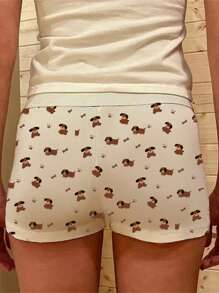 Pantalones cortos de pijama de mujer con estampado floral, botones y cintura elástica, cómodos shorts para dormir - Caqui - Ver 6