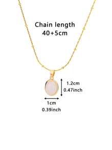 1 件椭圆形蛋白石吊坠项链女士精致粉色、蓝色、绿色天然宝石吊坠 18K 镀金不锈钢可调节项链女士珠宝时尚配饰 - 金黃色 - 查看 13