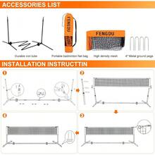 Juego de red de bádminton portátil, red de tenis de altura ajustable, voleibol infantil, red de fútbol de fácil instalación, red deportiva de nailon con postes para patio trasero, interior, exterior, - 1 - Ver 8