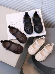 1 Đôi Giày Công Chúa Đế Mềm Đa Năng Thiết Kế Đơn Giản Trơn Cho Trẻ Em, Giày Đế Bằng Thường Ngày Thời Trang Cho Bé Gái - Màu be - Xem 1