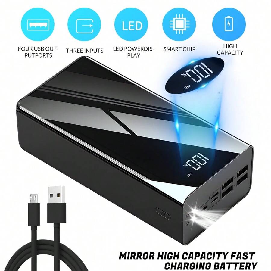 50000mAh Large Capacity Power Bank, Portable Charger, 22.5W Fast Charging Battery Pack Compatible With IPhone 16 15 14 13 & Android Phone Etc, Equipped With Lighting/LED Power Display, 4 USB Ports, Outdoor Emergency Battery Pack, New Year Gift