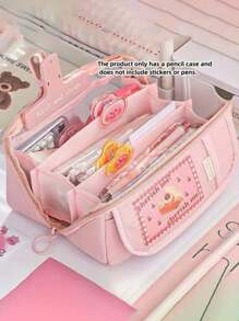 1Pc﻿ Large Capacity Pencil Case With A Magnetic Clasp For Office Stationery And Desk Storage - Multicolor - View 6