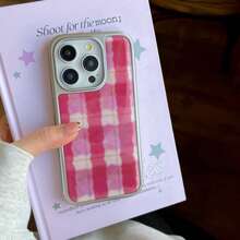 Ốp lưng điện thoại kẻ sọc hồng viền bạc lấp lánh tương thích với Apple IPhone 16 Pro Max / 15 Pro Max / 14 Pro / 13 - Hồng - Xem 1