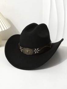 1pc Women's Western Cowboy Hat With Cow Headband, Exquisite Workmanship, Outdoor Riding, Hiking, Driving, Party, Cowboy Accessories - Multicolor - View 1