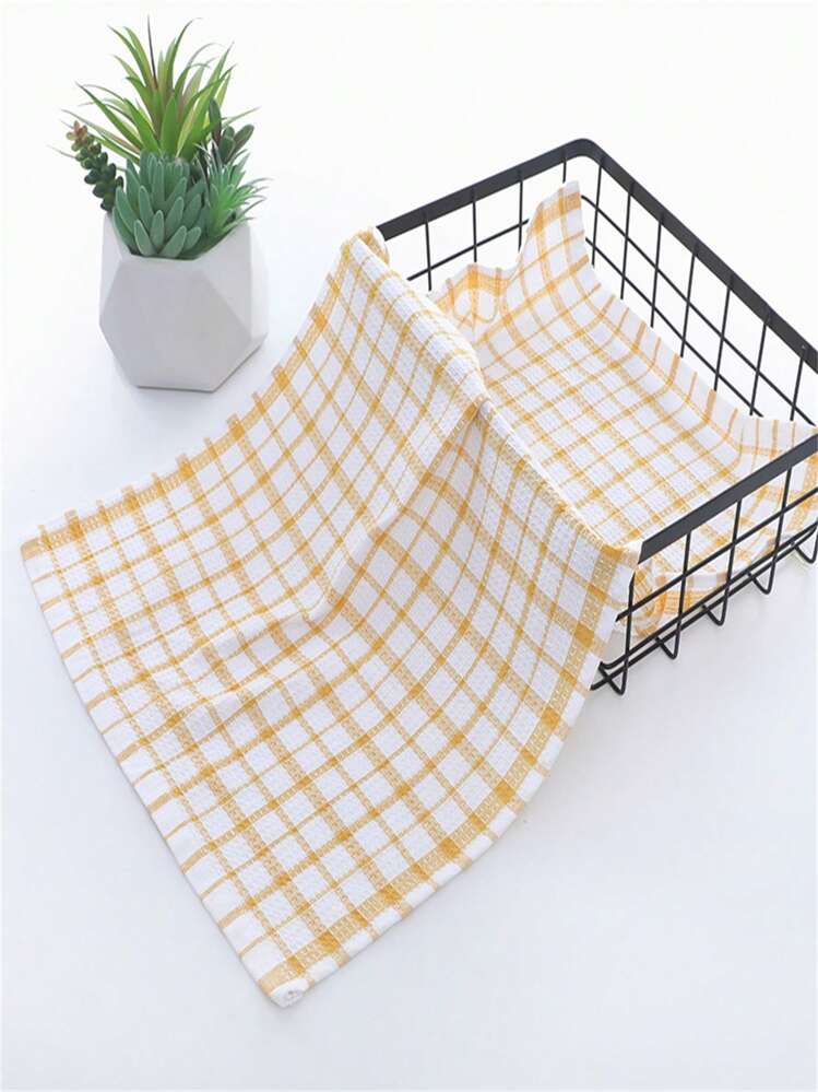 1PC/2pcs/4pcs Kitchen Cleaning Cloth Soft Absorbent Yarn-Dyed Rag Small Grid Multi-Purpose Cleaning Towel - Multicolor - View 12