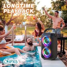 W-KING Cassa Bluetooth Potente Portatile con Microfono Wireless/2 Drivers Full-range-Super Bass, Altoparlante Bluetooth Speaker per da 80W con luci, Suono 105dB, IPX5, 24H, U-Disk, Scheda TF, AUX, EQ - 1 - Ver 8