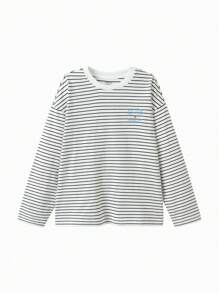 Balabala Boys' And Girls' Striped Long-Sleeve T-Shirt, Simple And Breathable Style