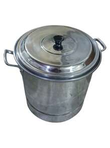 vaporera de aluminio grande de 15 litros, de 28cm de diámetro, incluye tapa y vaporizador - Gris Oscuro - Ver 1