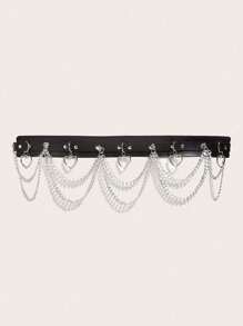 1 pièce Ceinture de taille  à double couche avec décoration de chaîne circulaire pour femmes grandes tailles, style gothique punk, accessoire polyvalent pour robes, fêtes, vacances, idée de cadeau été, école automne, automne, Halloween - Noir - Voir 6